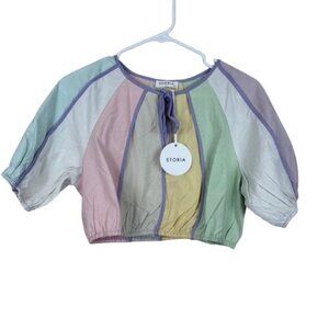 NEW Storia Pastel Paneled Linen Blend Crop Top Size Medium
